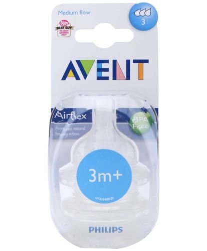 0885437683916 - PHILIPS AVENT AIRFLEX SILICONE NIPPLE MEDIUM FLOW BOTTLE TEAT 3M+ 3 MONTH 2-PACK GOOD GIFT FOR MOM AND BABY FAST SHIPPING SHIP WORLDWIDE