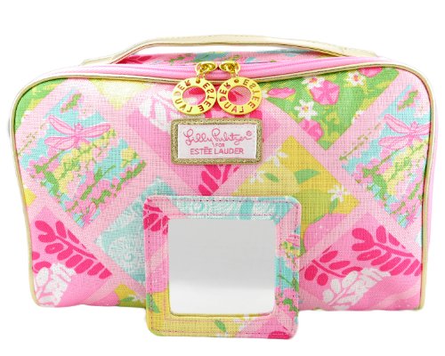 0885445151650 - 1 NEW LILLY PULITZER COSMETIC BAG IN LILLY PATCH + MATCHING MIRROR ESTEE LAUDER