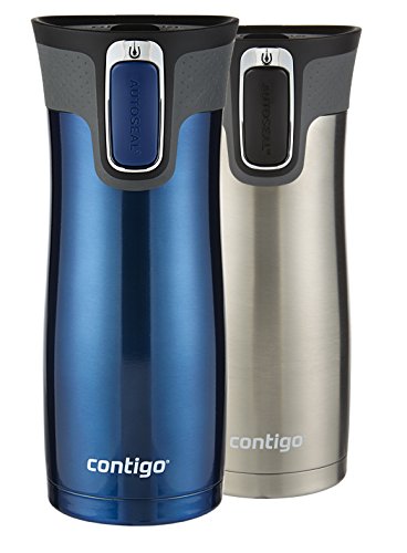 0885446979512 - CONTIGO AUTOSEAL WEST LOOP STAINLESS STEEL TRAVEL MUG WITH EASY-CLEAN LID, 16-OUNCE, STAINLESS STEEL/MONACO BLUE, 2-PACK