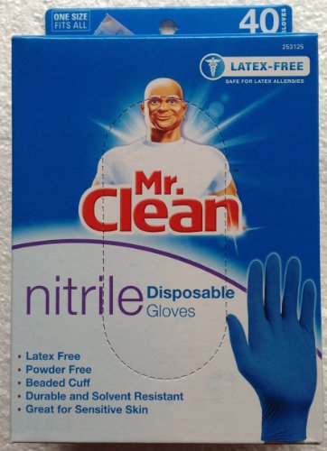 0885452687951 - MR. CLEAN LATEX FREE & POWDER FREE NITRILE DISPOSABLE CLEANING GLOVES DURABLE SOLVENT RESISTANT (40 COUNT)