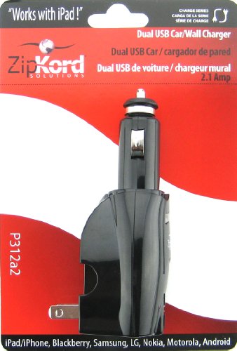 0885467576318 - ZIPKORD P312A2 DUAL USB, 2 AMP CAR/WALL COMBO CHARGER - RETAIL PACKAGING - BLACK