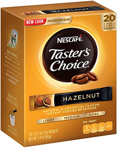 0885474941642 - NESCAFE TASTERS CHOICE HAZELNUT INSTANT COFFEE, 0.07OZ.COUNT SINGLE SERVE STICKS, 20 COUNT (COUNT OF 8)