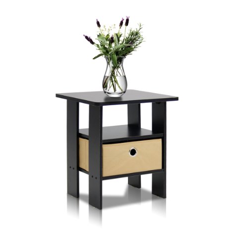 0885479694604 - FURINNO 11157EX/BR END TABLE BEDROOM NIGHT STAND W/BIN DRAWER, ESPRESSO/BROWN