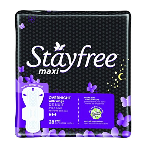 0885479774221 - STAYFREE MAXI PADS OVERNIGHT WITH WINGS, 28 COUNT