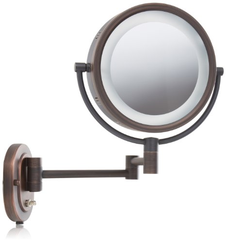 0885482067273 - JERDON HL65BZ 8-INCH LIGHTED WALL MOUNT MAKEUP MIRROR WITH 5X MAGNIFICATION, BRONZE FINISH