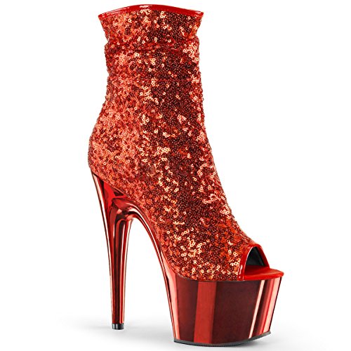 0885487904887 - PLEASER WOMEN'S ADORE 1008SQ ANKLE BOOT,RED SEQUINS/RED CHROME,US 11 M