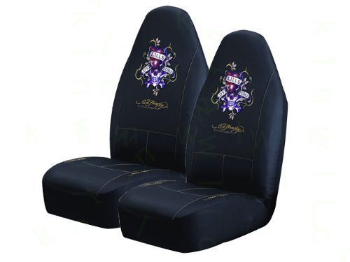8854980820545 - A SET OF 2 UNIVERSAL-FIT FRONT BUCKET SEAT COVERS - ED HARDY BY CHRISTIAN AUDIGIER LOVE KILLS BY AUTO EXPRESSIONS