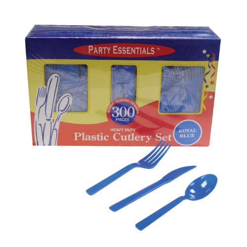 0885501724583 - NORTHWEST ENTERPRISES HEAVY DUTY PLASTIC CUTLERY BOX SET WITH FULL SIZE KNIVES/FORKS/SPOONS, ROYAL BLUE, 100 PLACE SETTING-COUNT