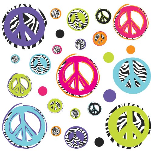 0885527993376 - ROOMMATES RMK1860SCS ZEBRA PEACE SIGNS PEEL AND STICK WALL DECALS