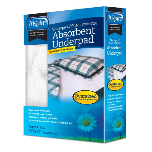 0885528032111 - INSPIRE WATERPROOF SHEET PROTECTOR ABSORBENT UNDERPAD, OVERSIZED, 36 INCHES X 72 INCHES