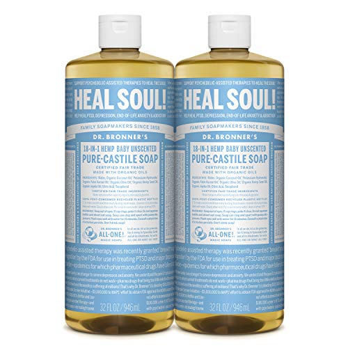 0885536995019 - DR. BRONNER’S - PURE-CASTILE LIQUID SOAP (BABY UNSCENTED, 32 OUNCE, 2-PACK) - MADE WITH ORGANIC OILS, 18-IN-1 USES: FACE, HAIR, LAUNDRY AND DISHES, FOR SENSITIVE SKIN AND BABIES, NO ADDED FRAGRANCE