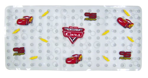 0885539756259 - DISNEY CARS BATH TUB MAT - NON-SLIP CONSTRUCTION - EASY TO CLEAN - 100% BPA, LATEX, PHTHALATE, AND LEAD FREE - SAFE AND COMFORTABLE - CLEAR AND RED