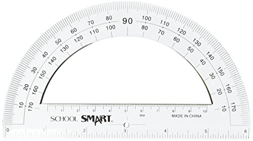 0885634004002 - SCHOOL SMART PLASTIC 180 DEGREE PROTRACTOR WITH 6 INCH RULER, CLEAR, PACK OF 12