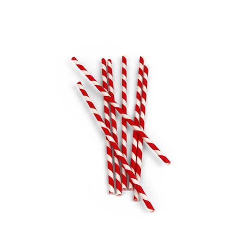 0885647051154 - KIKKERLAND BIODEGRADABLE PAPER STRAWS, RED AND WHITE STRIPED, BOX OF 144