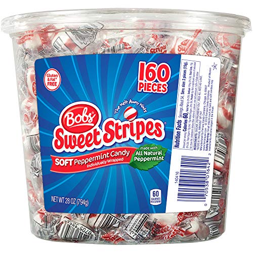 0885662231418 - BOBS SWEET STRIPES SOFT PEPPERMINT CANDY, 160 COUNT, 28 OUNCE JAR