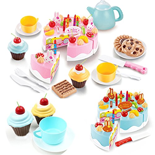 0885671485420 - 54 X PRETEND ROLE PLAY KITCHEN TOY HAPPY BIRTHDAY CAKE FOOD