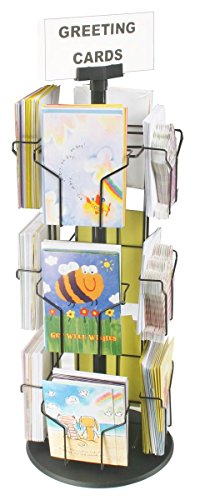 0885678415888 - GREETING CARD RACK WITH 5 X 7 POCKETS FOR COUNTERTOP, 29 TALL 3-TIER WIRE DISPLAY STAND - BLACK WIRE CONSTRUCTION WITH PLASTIC BASE AND SIGN HOLDER