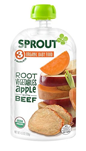 0885679714461 - SPROUT ORGANIC BABY FOOD STAGE 3 POUCHES, ROOT VEGETABLES & APPLE WITH BEEF, 4.5