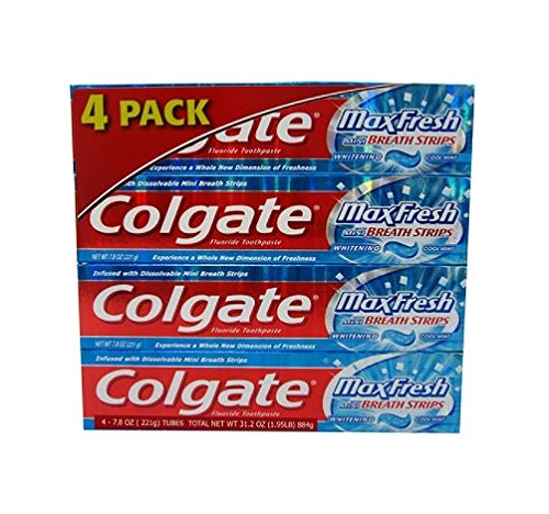 0885687409847 - COLGATE MAX FRESH GEL TOOTHPASTE, FLUORIDE, COOL MINT, WITH MINI BREATH STRIPS, 7.8 OUNCES (PACK OF 4)