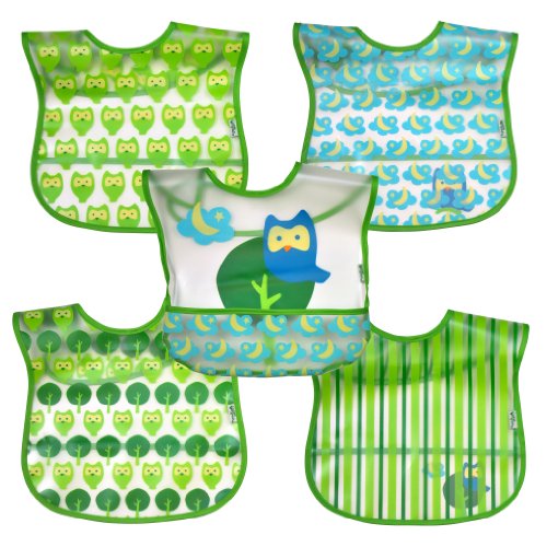 0885694795698 - GREEN SPROUTS WIPE-OFF BIB, GREEN OWL, 5 COUNT
