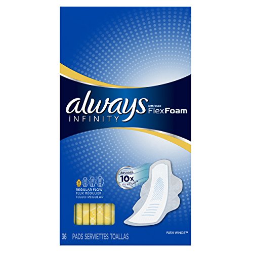 0885721312157 - ALWAYS INFINITY FLEX FOAM UNSCENTED PADS WITH WINGS, REGULAR FLOW, 36 COUNT (PACK OF 2)