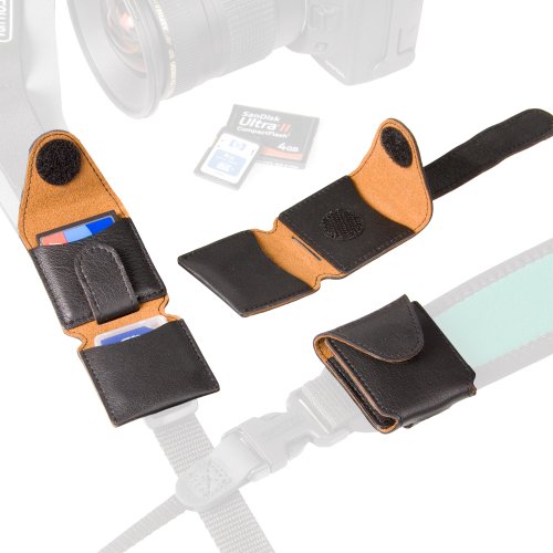 0885758450549 - OP/TECH USA 4701102 MEDIA KEEPER BLACK- LEATHER MEDIA CARD HOLDER WITH 2 POCKETS - ATTACHES EASILY TO CAMERA STRAP OR BELT