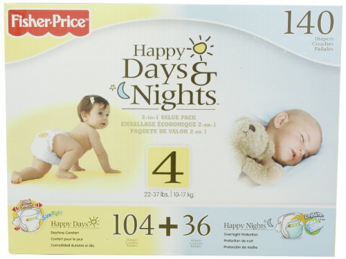 0885780215321 - FISHER PRICE HAPPY DAY AND NIGHT BABY DIAPERS SIZE 4, 140 COUNT