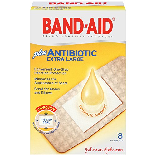 0885781081444 - BAND-AID BRAND ADHESIVE BANDAGES, PLUS ANTIBIOTIC, EXTRA LARGE, 8-COUNT ALL-ONE-SIZE