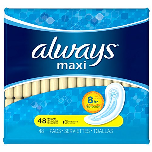 0885781239524 - ALWAYS MAXI UNSCENTED PADS WITHOUT WINGS, REGULAR, 48 COUNT