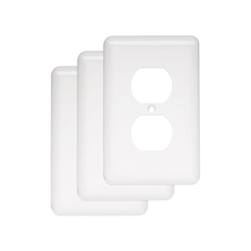 0885785816257 - FRANKLIN BRASS W10249V-W-C STAMPED STEEL ROUND SINGLE DUPLEX OUTLET WALL PLATE / SWITCH PLATE / COVER, WHITE, 3-PACK