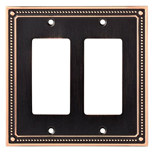 0885785819173 - FRANKLIN BRASS W35065-VBC-C CLASSIC BEADED DOUBLE DECORATOR WALL PLATE / SWITCH PLATE / COVER, BRONZE WITH COPPER HIGHLIGHTS