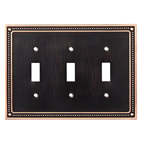 0885785819180 - FRANKLIN BRASS W35066-VBC-C CLASSIC BEADED TRIPLE TOGGLE SWITCH WALL PLATE / SWITCH PLATE / COVER, BRONZE WITH COPPER HIGHLIGHTS