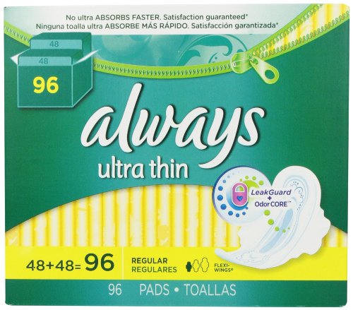 0885810122742 - ALWAYS ULTRA THIN REGULAR PADS WITH WINGS, UNSCENTED, 96 COUNT
