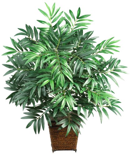 0885813962000 - NEARLY NATURAL 6556 BAMBOO PALM WITH WICKER BASKET DECORATIVE SILK PLANT, GREEN