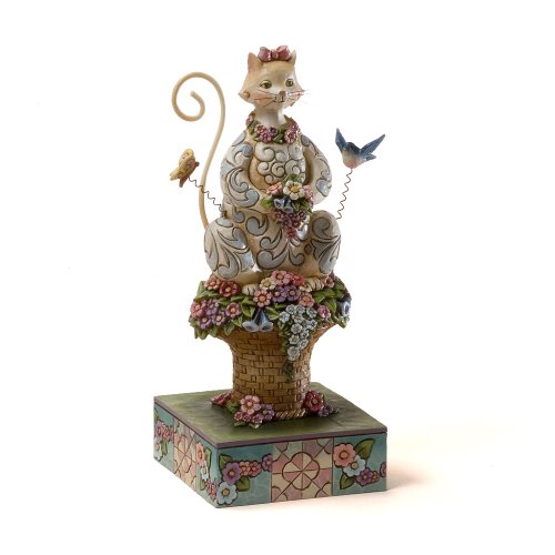 0885831870554 - JIM SHORE HEARTWOOD CREEK FROM ENESCO SPRING CAT WITH FLOWER BASKET FIGURINE 7.5 IN