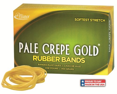 0885865457646 - ALLIANCE PALE CREPE GOLD SIZE #64 (3 1/2 X 1/4 INCHES) PREMIUM RUBBER BAND, 1/4 POUND BOX (APPROXIMATELY 122 BANDS PER BOX)