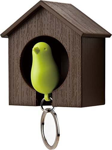 8858782108986 - QUALY SPARROW KEYRING - GREEN WITH BROWN HOUSE