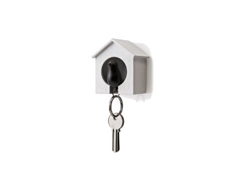 8858782109020 - QUALY SPARROW KEYRING - BLACK WITH WHITE HOUSE