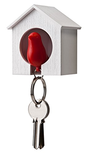 8858782109037 - QUALY SPARROW KEYRING - RED WITH WHITE HOUSE