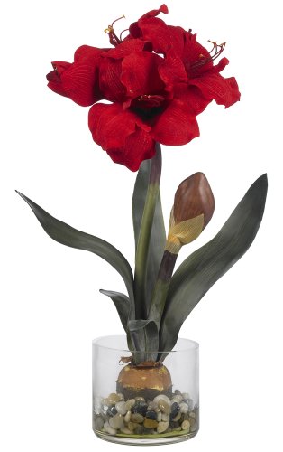 0885892652052 - NEARLY NATURAL 4827 AMARYLLIS WITH ROUND VASE, RED