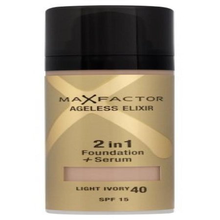 0885897599451 - MAX FACTOR AGELESS ELIXIR 2 IN 1 FOUNDATION PLUS SERUM SPF 15, NO.40 LIGHT IVORY, 1 OUNCE