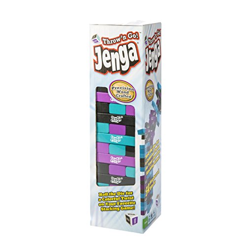 0885903305069 - JENGA THROW-N-GO - THE TOPPLING TOWER WITH A COLORFUL TWIST - ANY NUMBER OF PLAYERS - AGES 8 AND UP