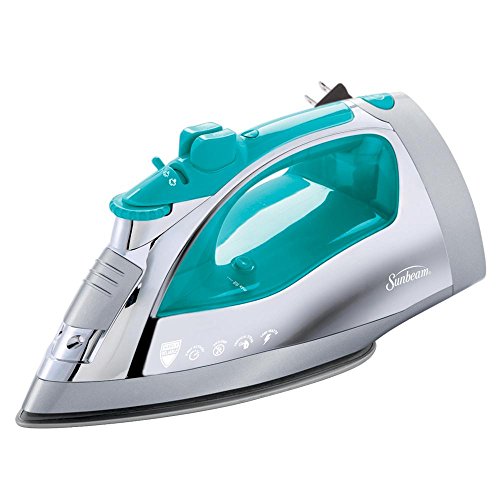 8859100277483 - SUNBEAM STEAM MASTER 1400 WATT LARGE-SIZE ANTI-DRIP NON-STICK STAINLESS STEEL SOLEPLATE IRON WITH VARIABLE STEAM CONTROL AND 8' RETRACTABLE CORD, CHROME/TEAL, GCSBSP-201-000