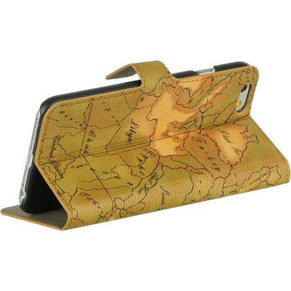 0885926183118 - DREAM WIRELESS IPHONE 6 LEATHER POUCH STAND WITH CARD SLOTS - RETAIL PACKAGING - WORLD MAP/BEIGE