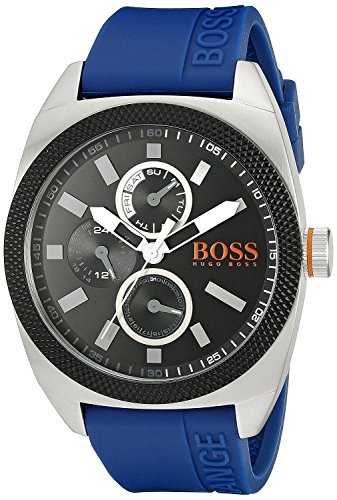 0885997161145 - BOSS ORANGE MEN'S 1513245 LONDON STAINLESS STEEL WATCH WITH BLUE RUBBER BAND