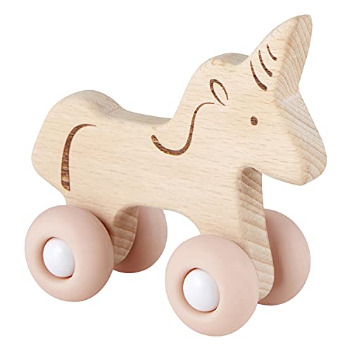 0886083961748 - STEPHAN BABY NATURAL BEECH WOOD AND SILICONE ROLLING TOY, UNICORN