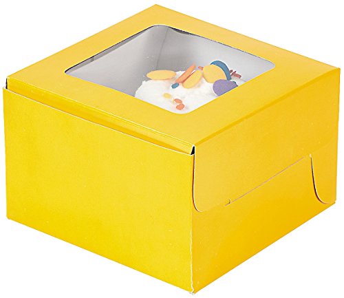 0886102044780 - YELLOW CUPCAKE BOXES WITH WINDOW AND INSERT - 12 CT