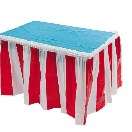 0886102046272 - FUN EXPRESS STRIPED TABLE SKIRT, RED/WHITE