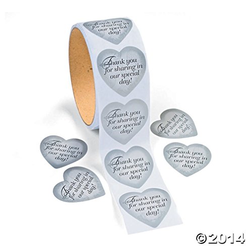 0886102225189 - SILVER HEART THANK YOU STICKERS (1 ROLL)