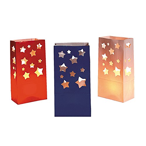 0886102492116 - PATRIOTIC LUMINARY BAGS RED, WHITE AND BLUE/4 OF JULY/PARTY SUPPLIES/MEMORIAL DAY (1-PACK OF 12)